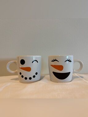 Set of 2 Bay Island Snowman & Snowwoman Face Mini Mugs Christmas Espresso Cups